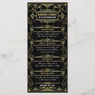 Menu Réception de mariage Art déco Dîner Gold Black Foo