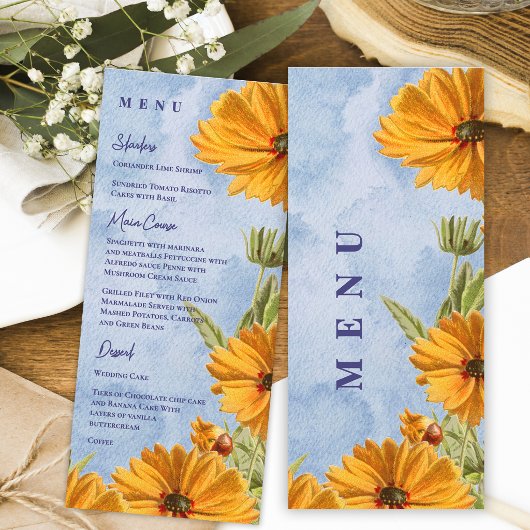 Menu Réception de mariage au thème aquarelle de tournes