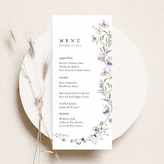 Menu Réception de mariage avec fleurs sauvages de lavan