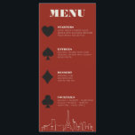 Menu Réception de mariage avec Las Vegas Casino Skyline<br><div class="desc">Un mariage amusant et moderne de destination Las Vegas skyline Dinner Menu qui ajoutera des détails spéciaux personnalisés à votre événement Las Vegas! Ce menu mariage propose des graphites en noir gras de carte à jouer, un rendu moderne de la ligne d'horizon de Las Vegas, ainsi que des polices et...</div>