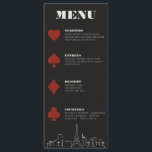 Menu Réception de mariage avec Las Vegas Casino Skyline<br><div class="desc">Un mariage amusant et moderne de destination Las Vegas skyline Dinner Menu qui ajoutera des détails spéciaux personnalisés à votre événement Las Vegas! Ce menu mariage propose des graphismes en couleur rouge, un rendu moderne de la ligne d'horizon de Las Vegas et des polices et du texte entièrement personnalisables sur...</div>