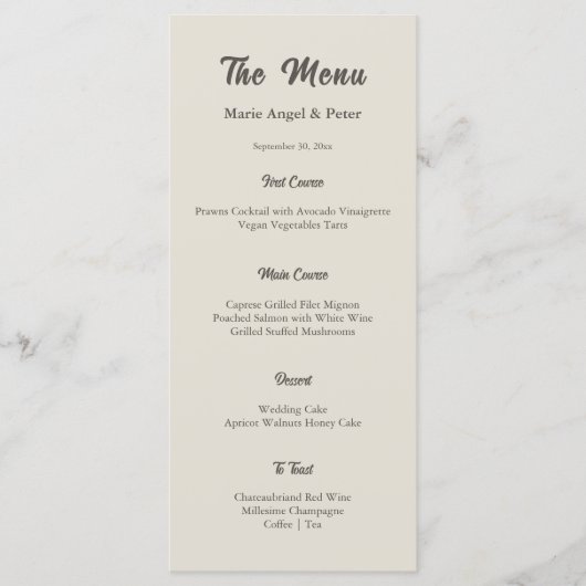 Menu Réception de mariage avec monogramme neutre et cha (Devant)