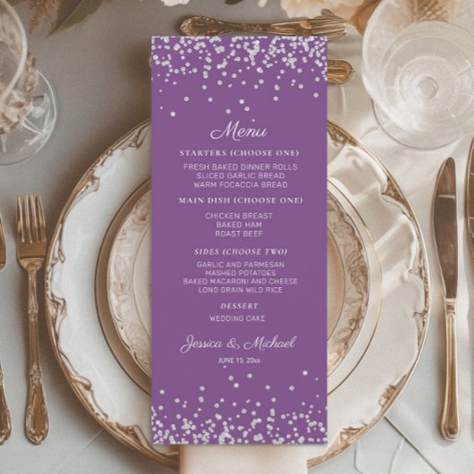 Menu Réception de mariage avec paillettes argentées vio