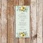 Menu Réception de mariage avec tournesols et feuilles d