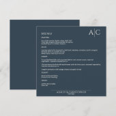 Menu Réception de mariage avec un monogramme bleu marin (Devant / Derrière)