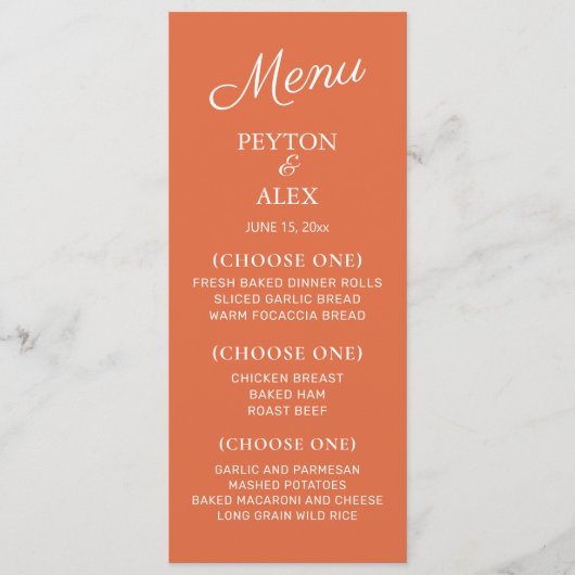 Menu Réception de mariage blanc orange Répétition Dîner (Devant)