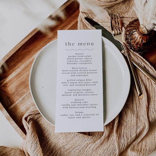 Menu Réception de mariage Boho simple