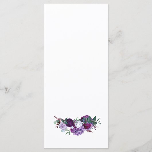 Menu Réception De Mariage Botanique Violet Floral (Dos)