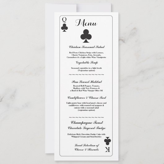 Menu Réception de Mariage Cartes à Jouer As de Trè (Devant)