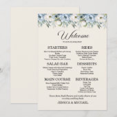 Menu Réception de mariage champêtre avec fleurs bleues (Devant / Derrière)