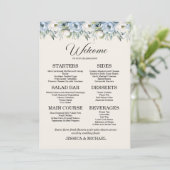 Menu Réception de mariage champêtre avec fleurs bleues (Debout devant)