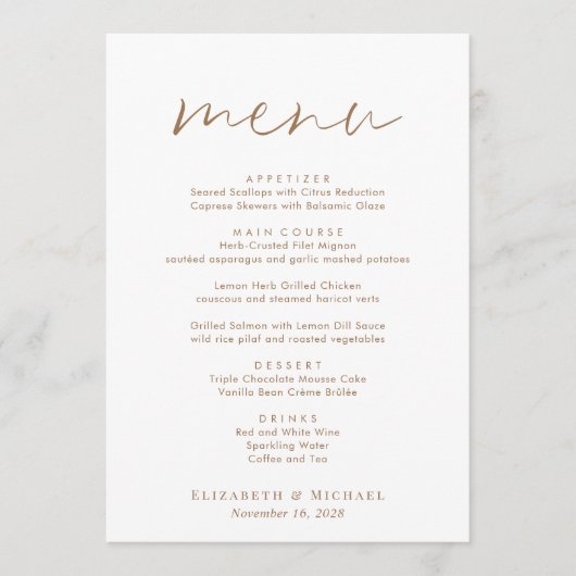 Menu Réception De Mariage Chic Gold Script (Devant)