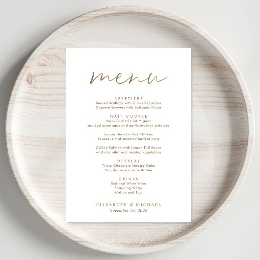 Menu Réception De Mariage Chic Gold Script