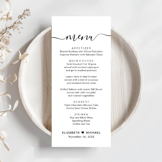 Menu Réception de mariage Chic Script