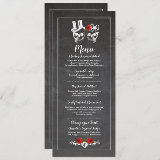 Menu Réception de Mariage Crânes Rustiques Roses (Devant / Derrière)