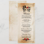 Menu Réception de Mariage Crânes Rustiques Roses (Devant / Derrière)