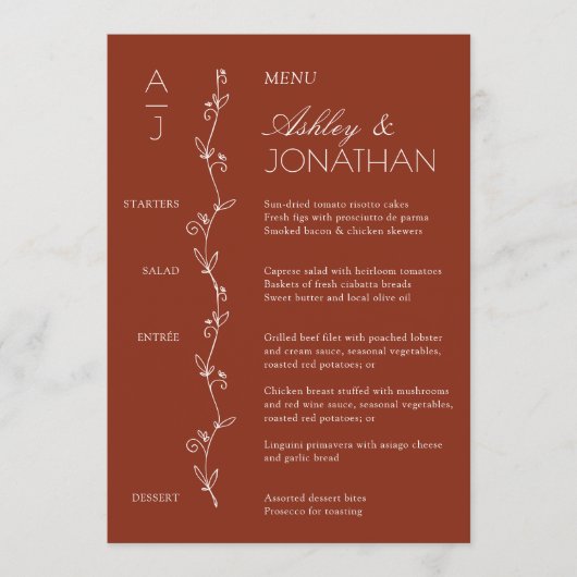 Menu Réception De Mariage De Divider Floral Bio Moderne (Devant)