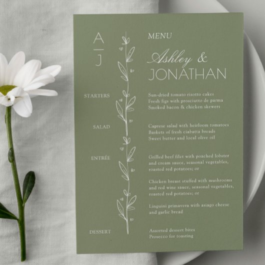 Menu Réception De Mariage De Divider Floral Bio Moderne
