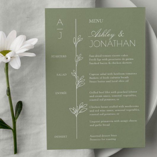 Menu Réception De Mariage De Divider Floral Bio Moderne