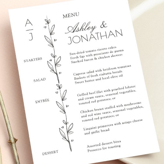 Menu Réception De Mariage De Divider Floral Bio Moderne