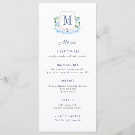 Menu Réception De Mariage De Monogramme Côtier Classiqu (Devant)