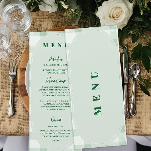 Menu Réception de mariage dîner en vichy vert sauge