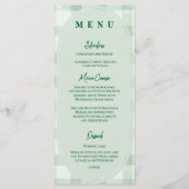 Menu Réception de mariage dîner en vichy vert sauge (Devant)