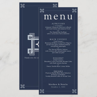 Menu Réception de mariage élégante à clé grecque bleu m