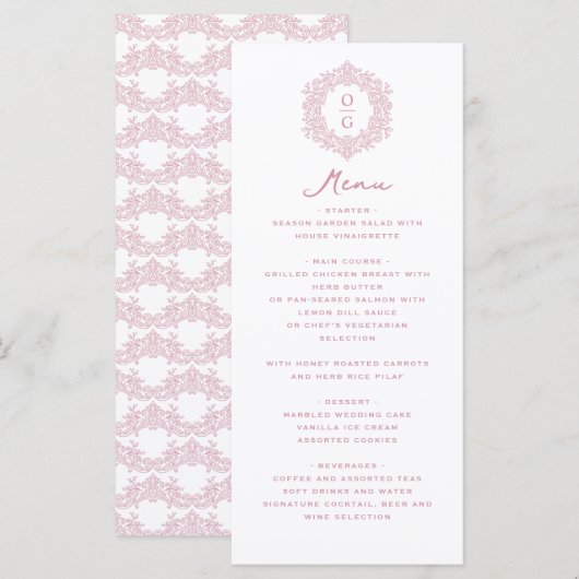 Menu Réception de mariage élégante aux tons roses (Devant / Derrière)