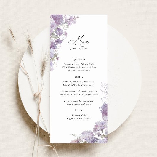 Menu Réception de mariage élégante avec thème floral de