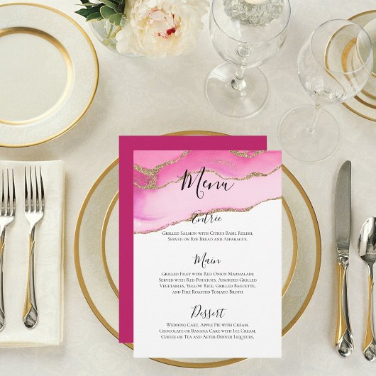 Menu Réception de mariage élégante en pierre d'agate ro