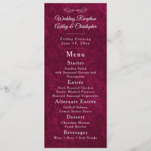 Menu Réception de mariage élégante en velours bordeaux