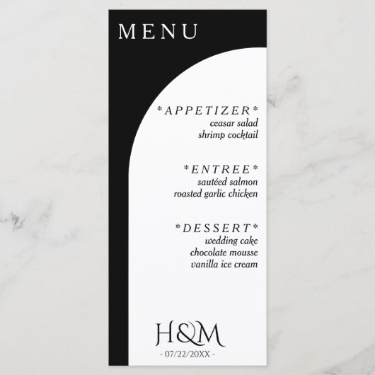 Menu Réception de mariage en arc géométrique noir et bl (Devant)