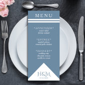 Menu Réception de mariage en bande géométrique bleu fon