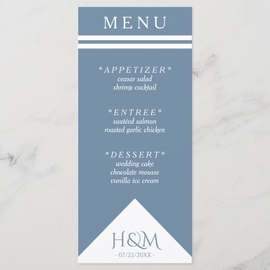 Menu Réception de mariage en bande géométrique bleu fon (Devant)