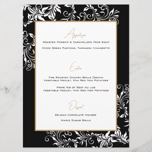 Menu Réception de mariage en or et noir (Dos)