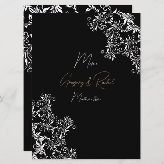 Menu Réception de mariage en or et noir (Devant / Derrière)