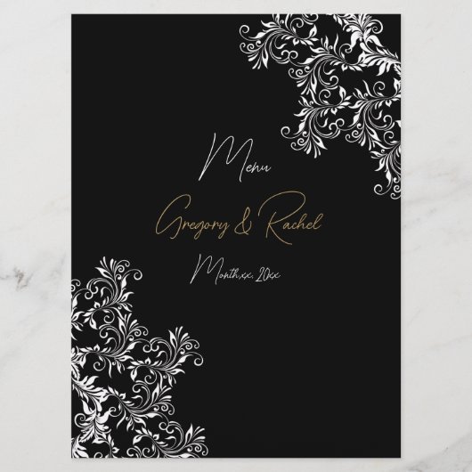 Menu Réception de mariage en or et noir (Devant)