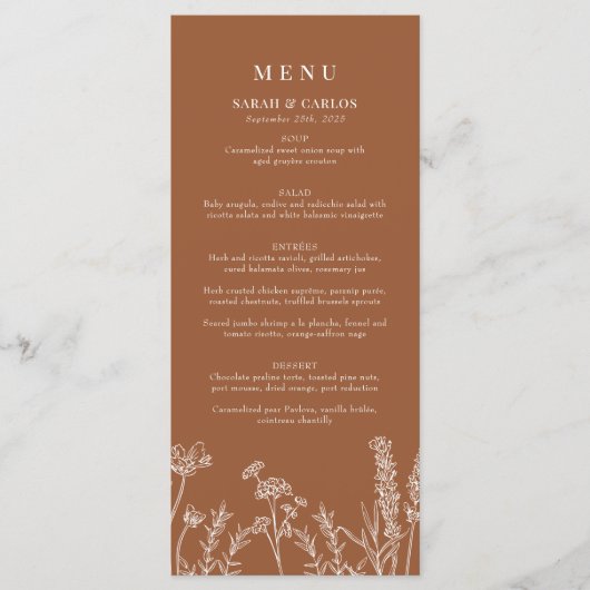 Menu Réception de mariage Fleur sauvage de Boho orange (Devant)