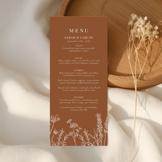 Menu Réception de mariage Fleur sauvage de Boho orange 