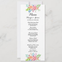 Menu Réception de Mariage Fleurs Élégantes Cartes