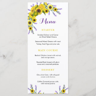 Menu Réception de mariage Floral Tournesol et Lavande