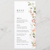 Menu Réception de mariage florale rose pêche pour dîner (Devant)