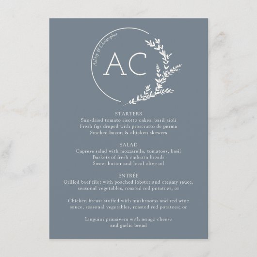 Menu Réception de mariage gris ardoise minimale de char (Devant)