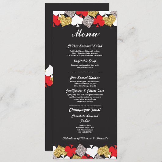 Menu Réception de Mariage Las Vegas Carte de Casin (Devant / Derrière)