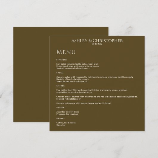 Menu Réception de mariage minimale en bronze foncé mode (Devant / Derrière)