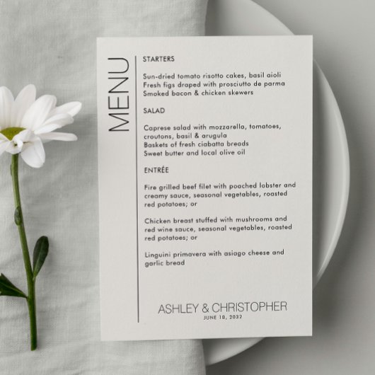 Menu Réception De Mariage Minimaliste Moderne