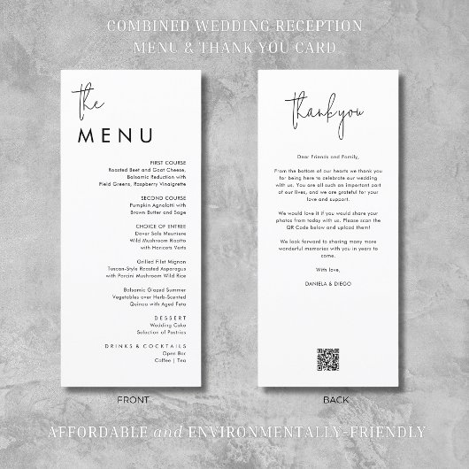 Menu Réception de mariage minimaliste moderne Merci &