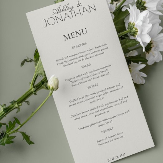 Menu Réception De Mariage Moderne, Centrée Sur La Typog