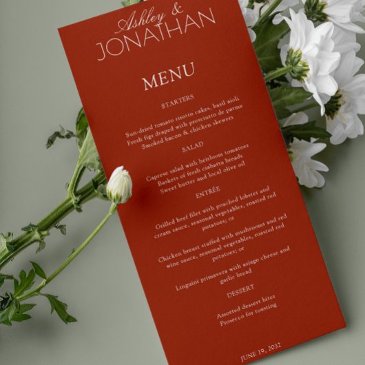 Menu Réception De Mariage Moderne, Centrée Sur La Typog